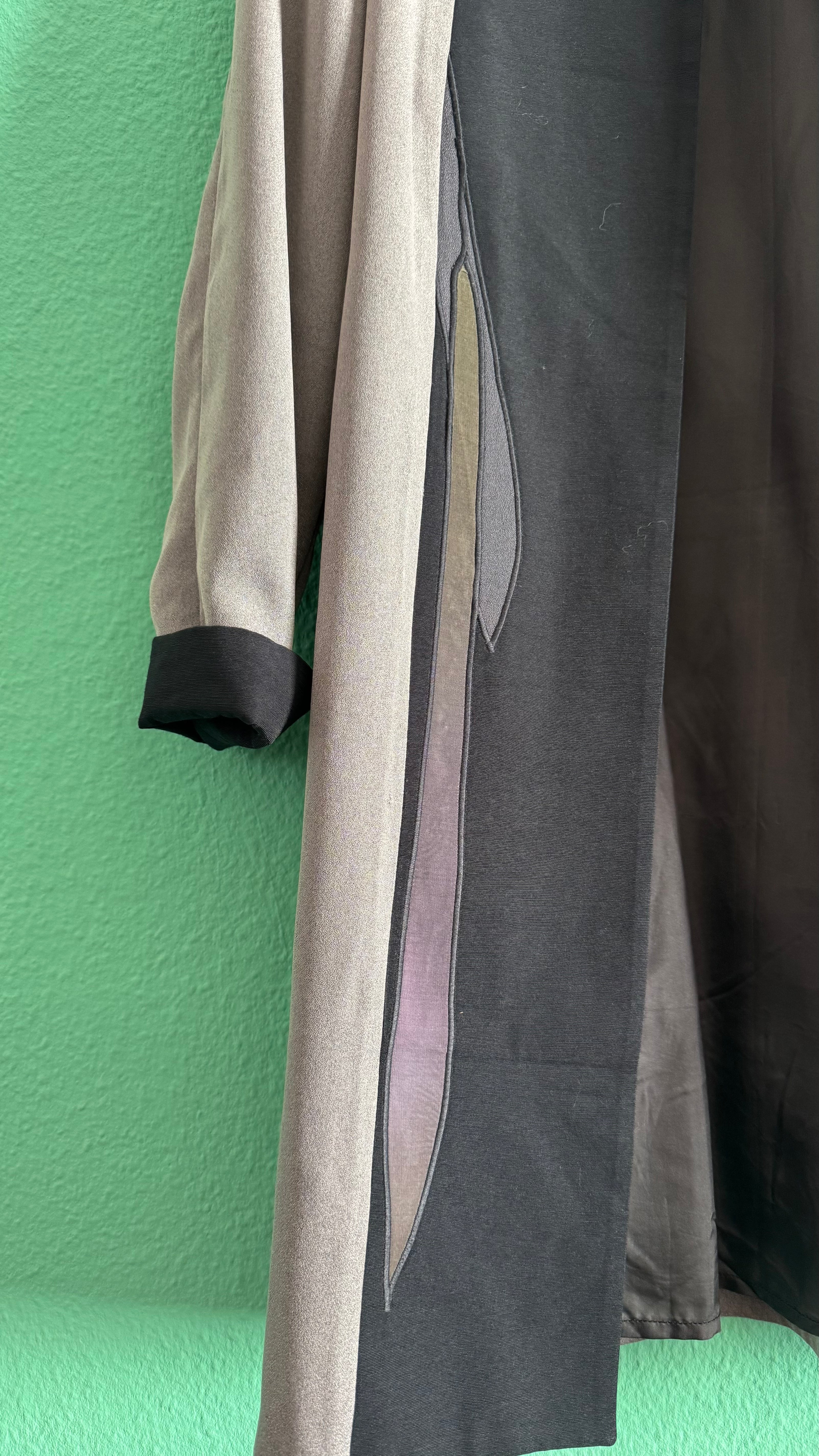 Japanese Haori Kimono Jacket In Taupe And Black With Abstract Panel Details