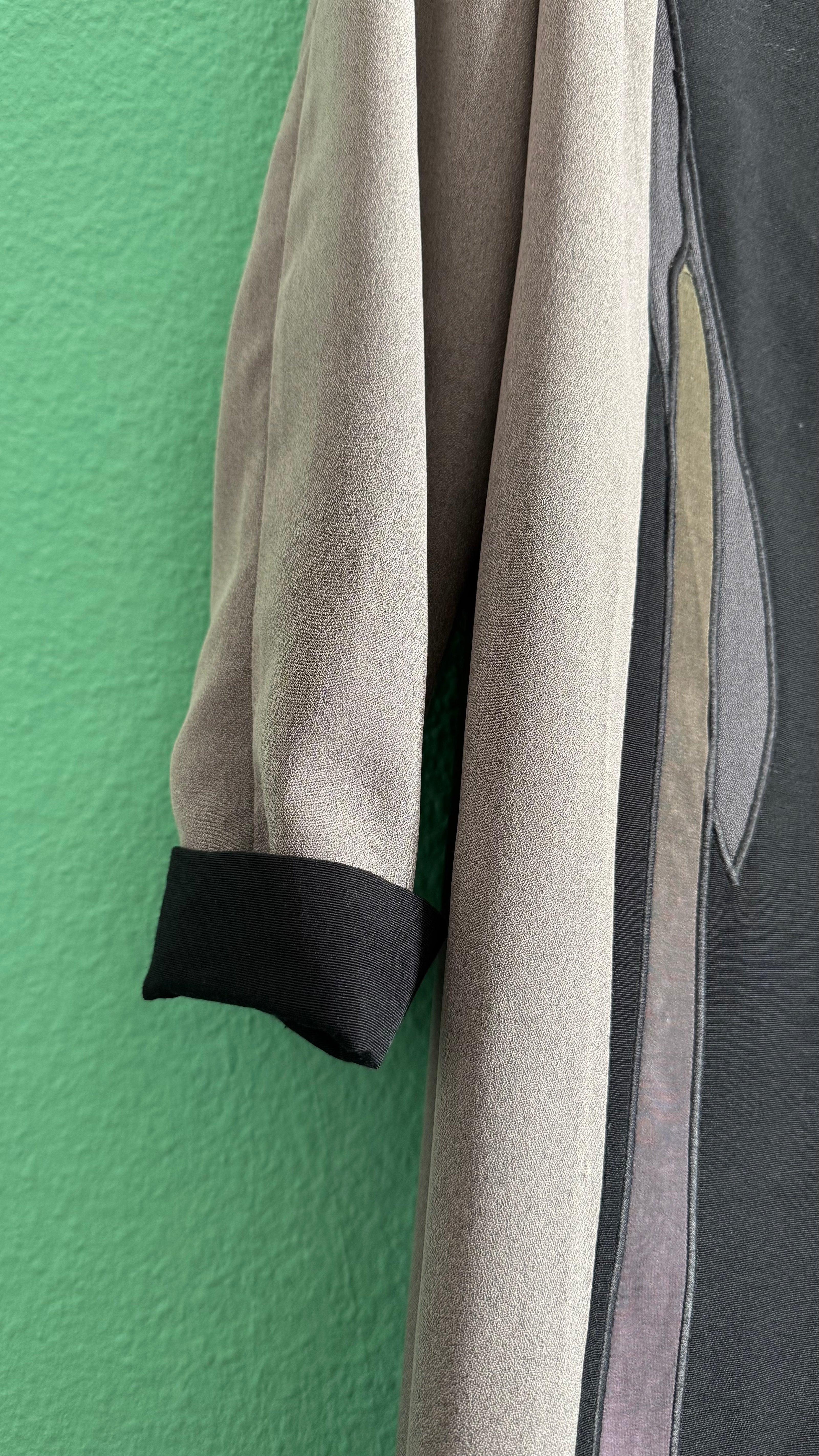 Japanese Haori Kimono Jacket In Taupe And Black With Abstract Panel Details
