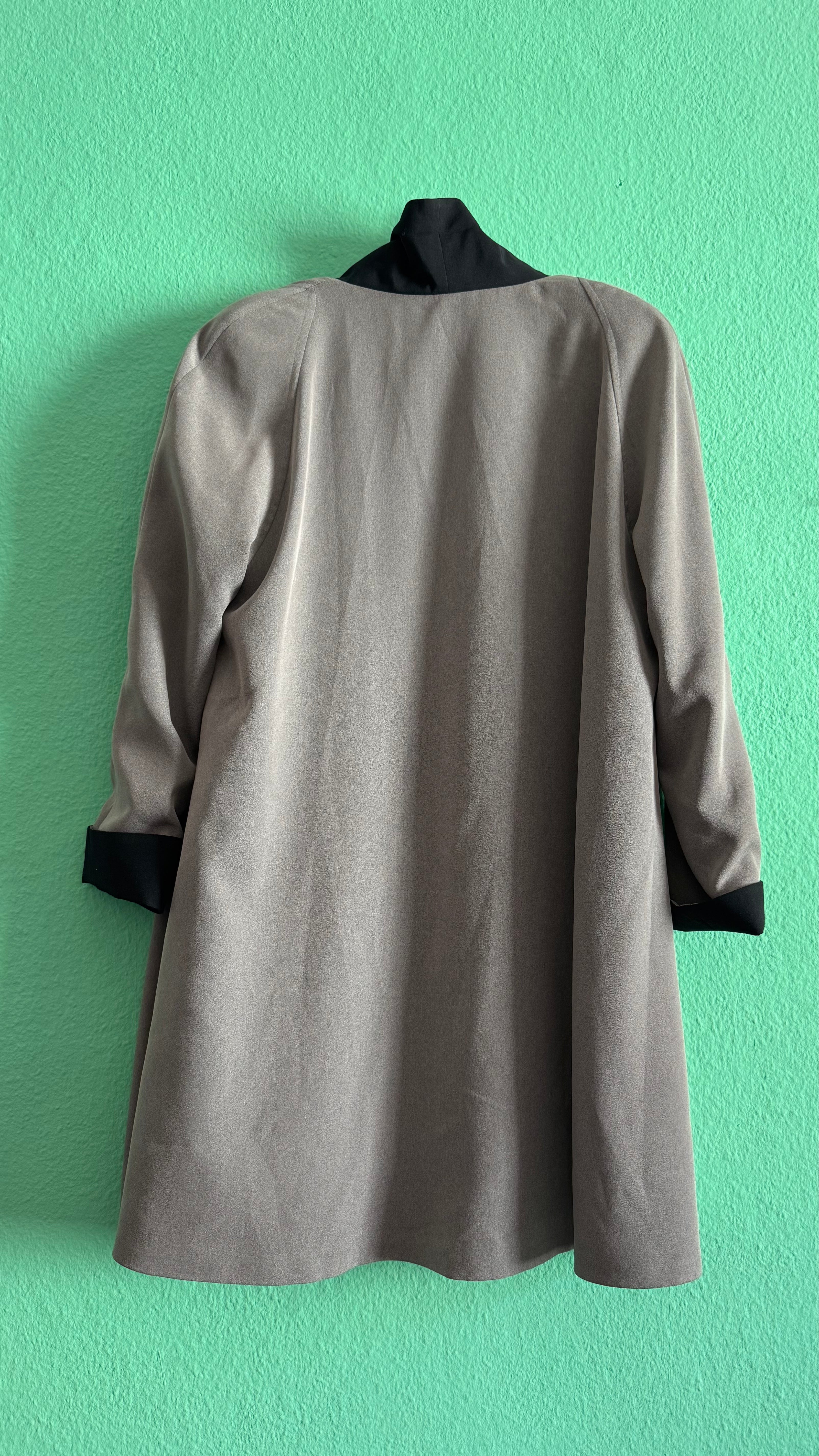 Japanese Haori Kimono Jacket In Taupe And Black With Abstract Panel Details