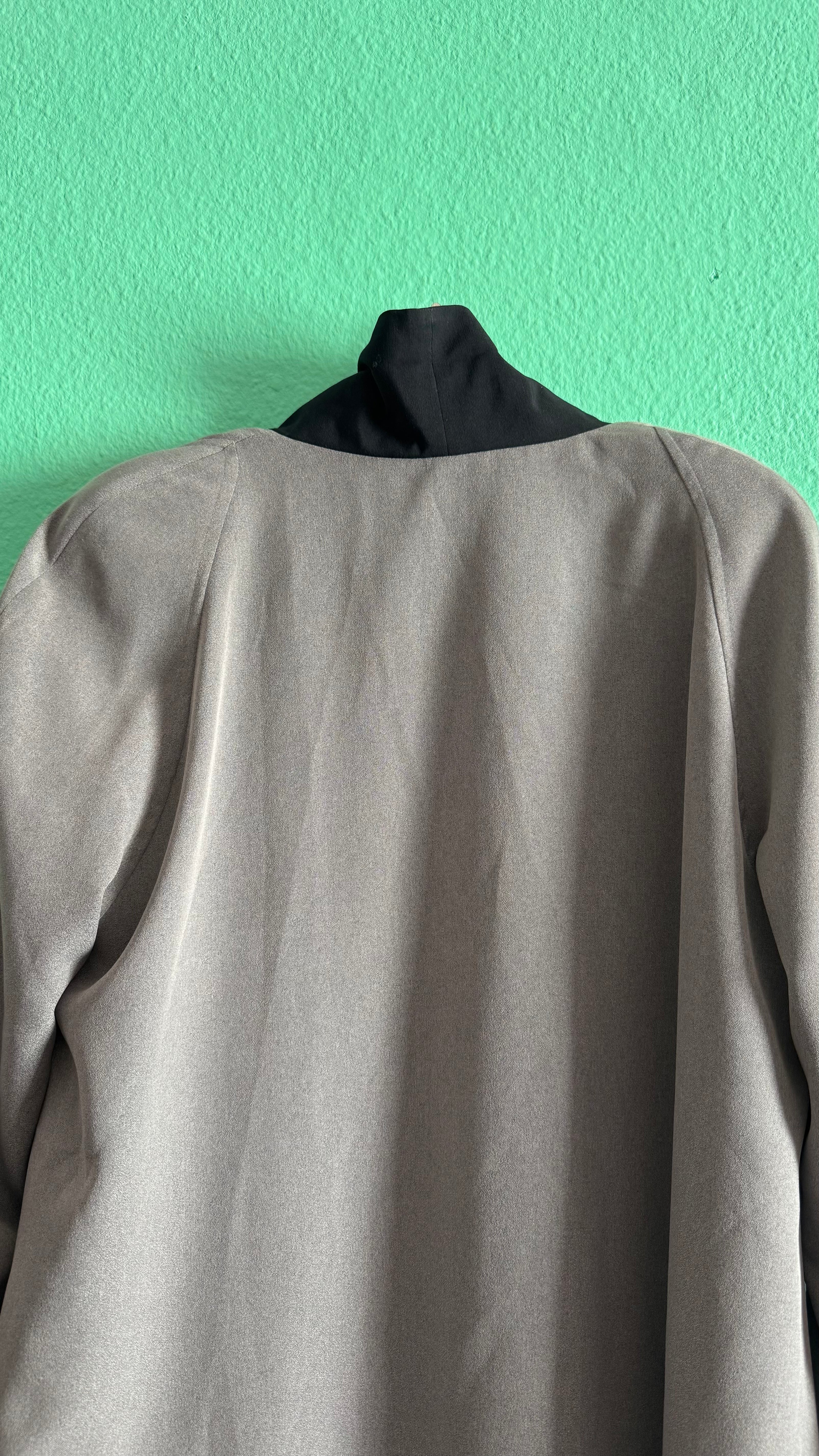 Japanese Haori Kimono Jacket In Taupe And Black With Abstract Panel Details