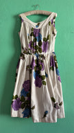 1950s White Cotton Floral Dress