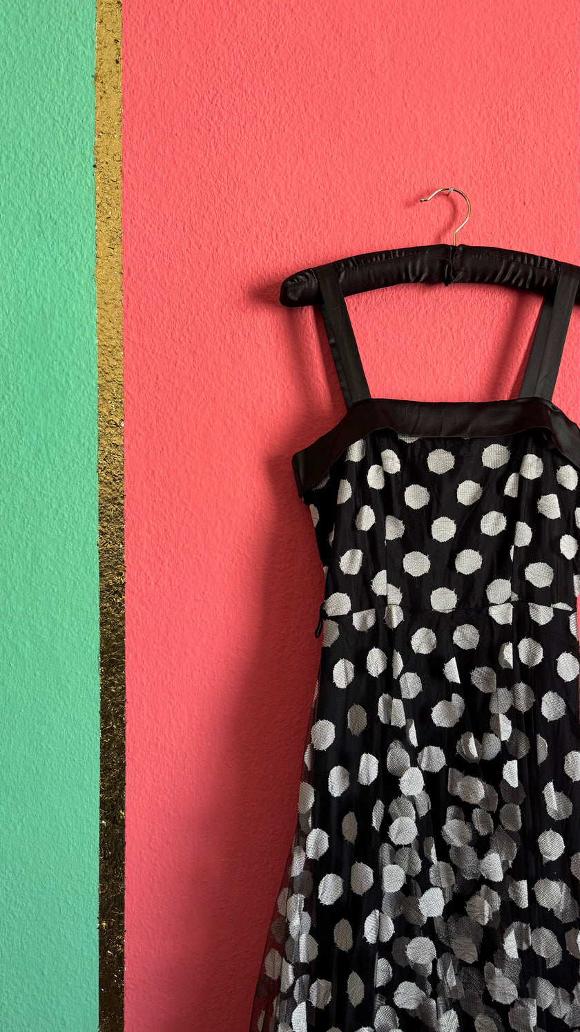 Black Polka Dot Tulle Dress with Satin Straps