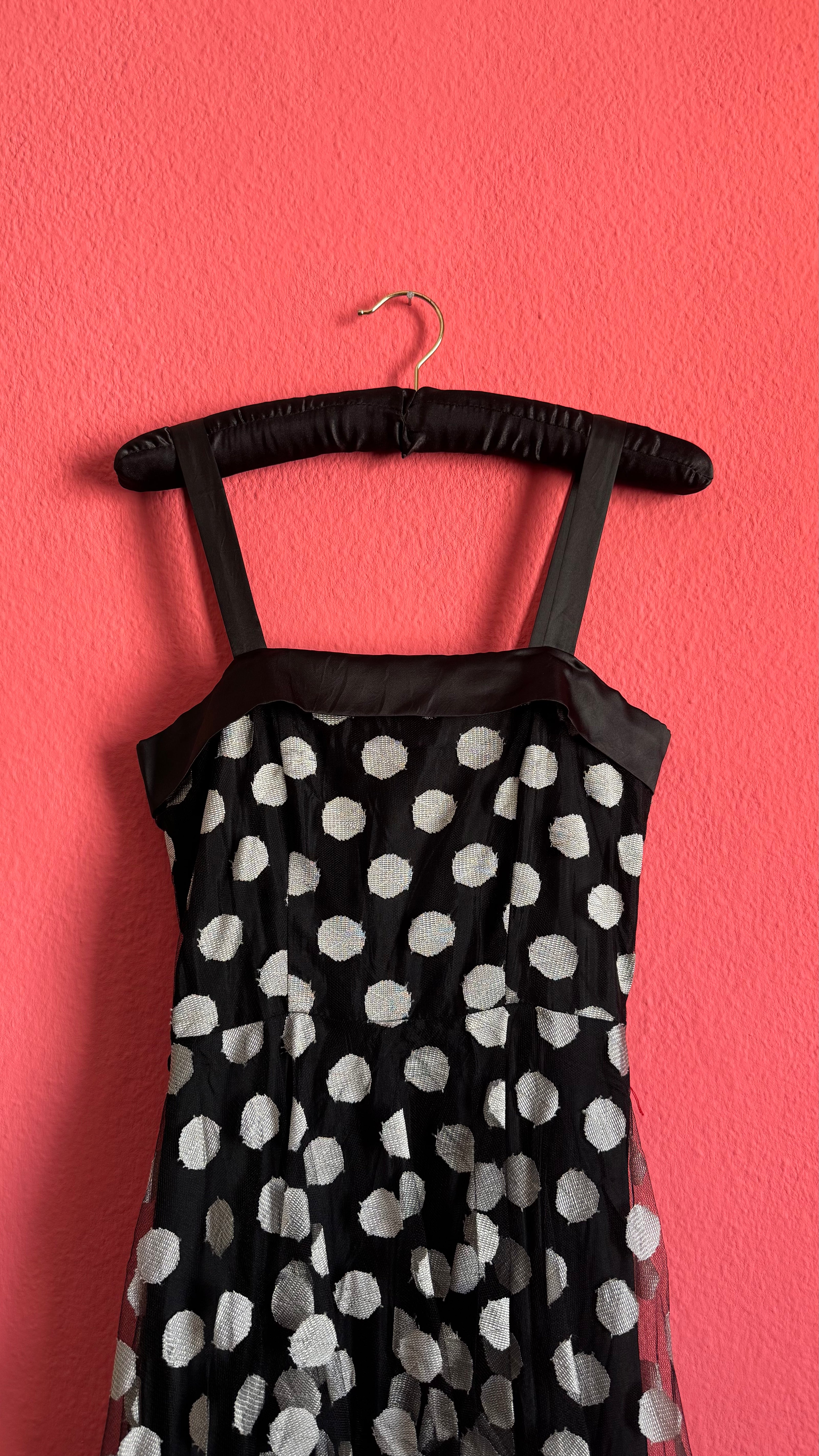 Black Polka Dot Tulle Dress with Satin Straps