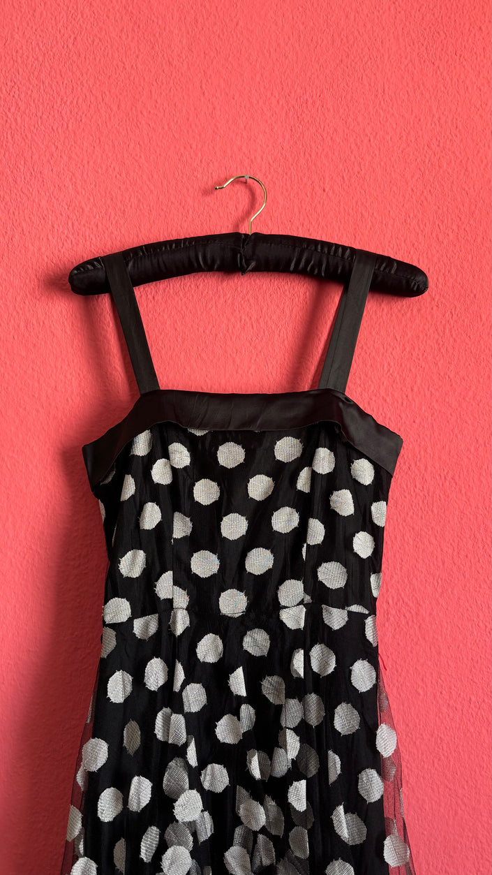 Black Polka Dot Tulle Dress with Satin Straps