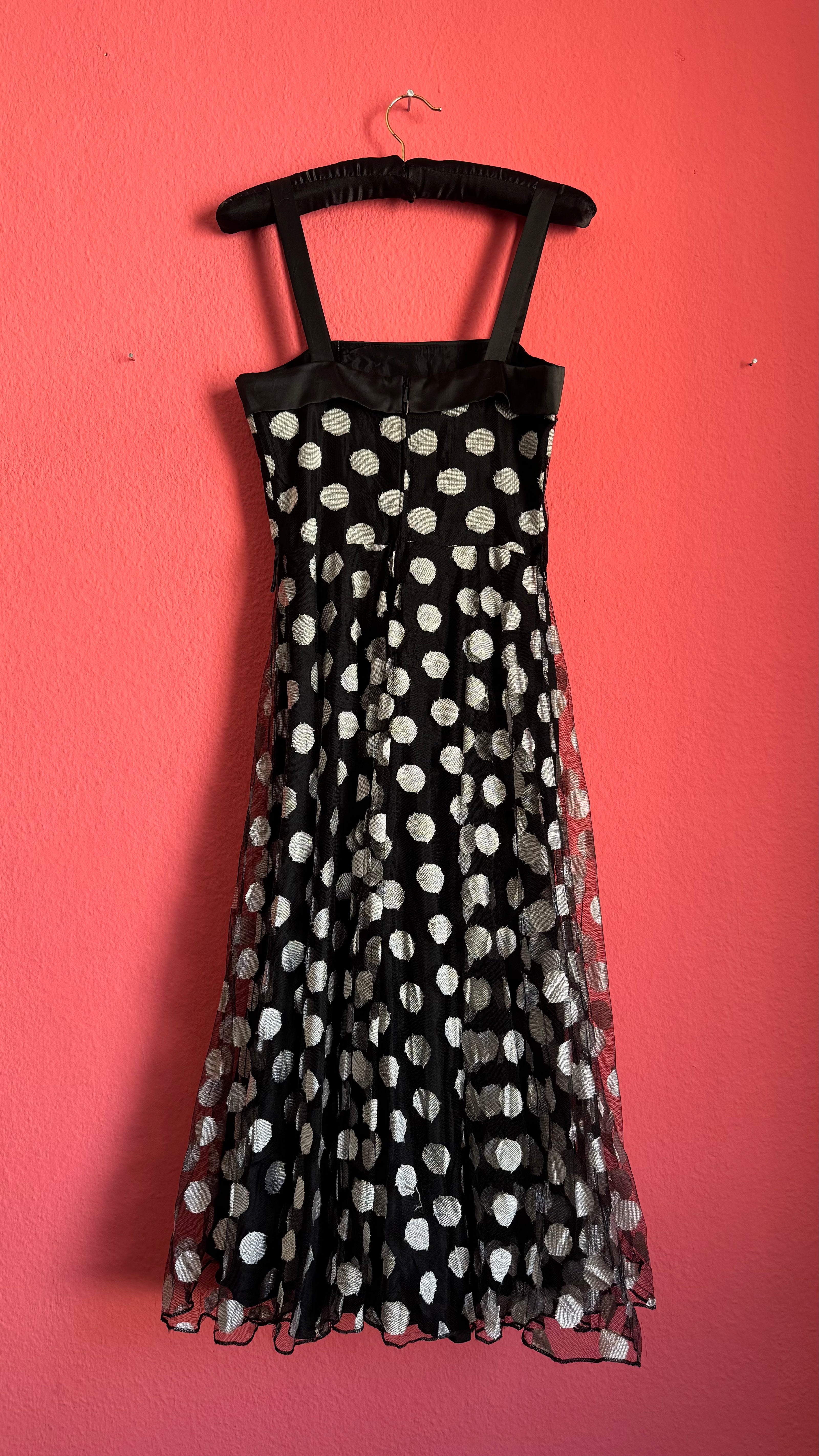 Black Polka Dot Tulle Dress with Satin Straps