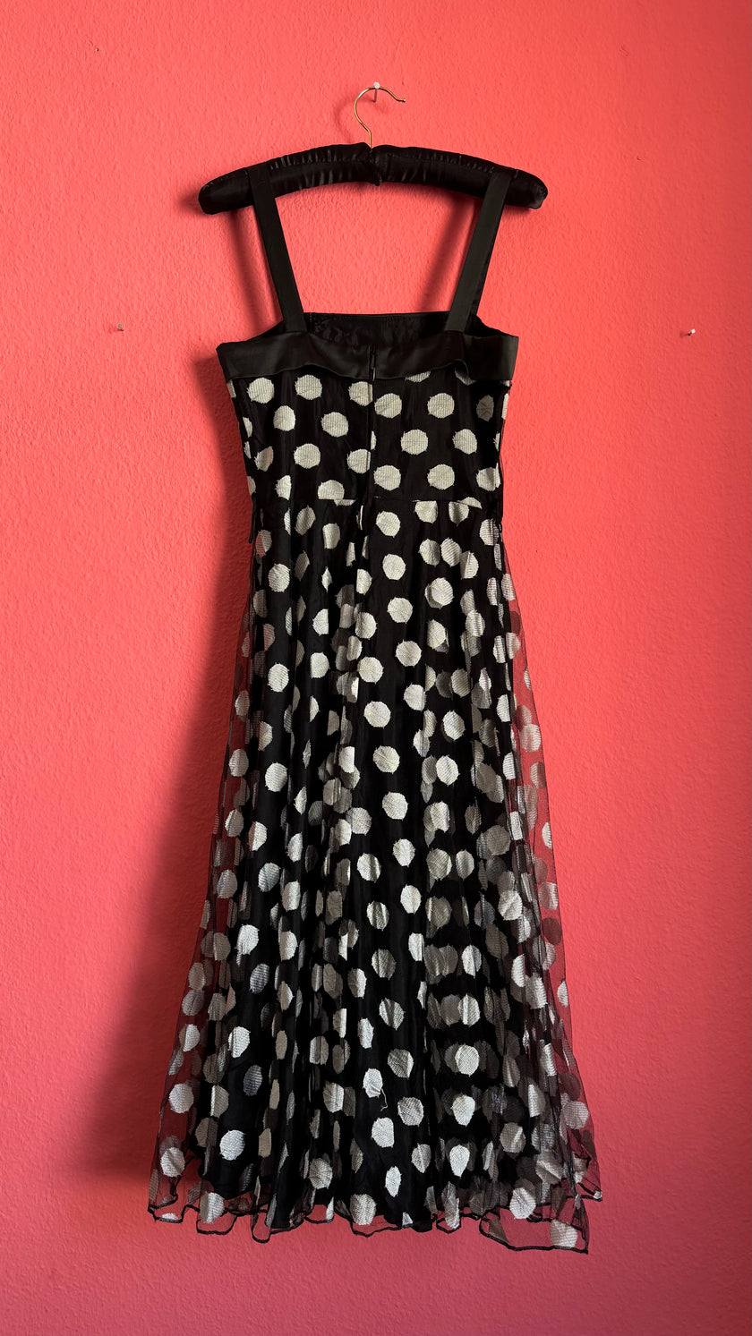 Black Polka Dot Tulle Dress with Satin Straps