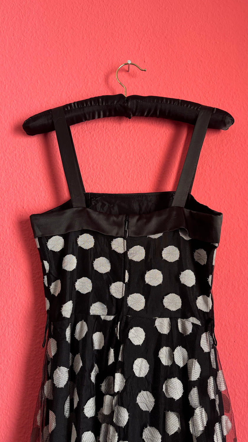 Black Polka Dot Tulle Dress with Satin Straps