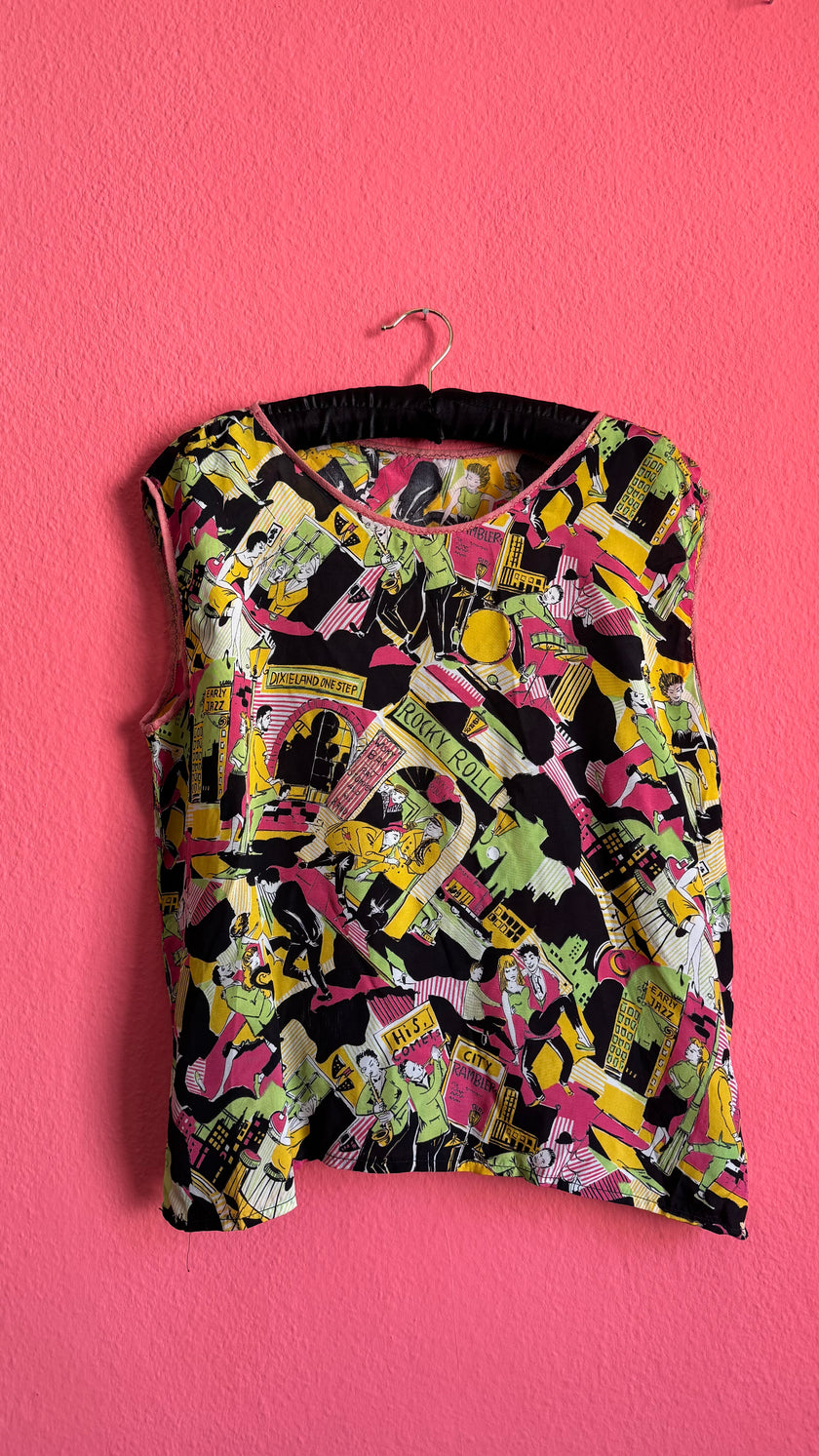 Vintage Rock ’n’ Roll Novelty Print Sleeveless Top