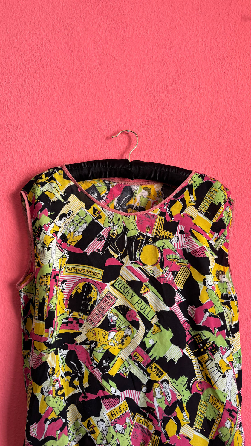 Vintage Rock ’n’ Roll Novelty Print Sleeveless Top