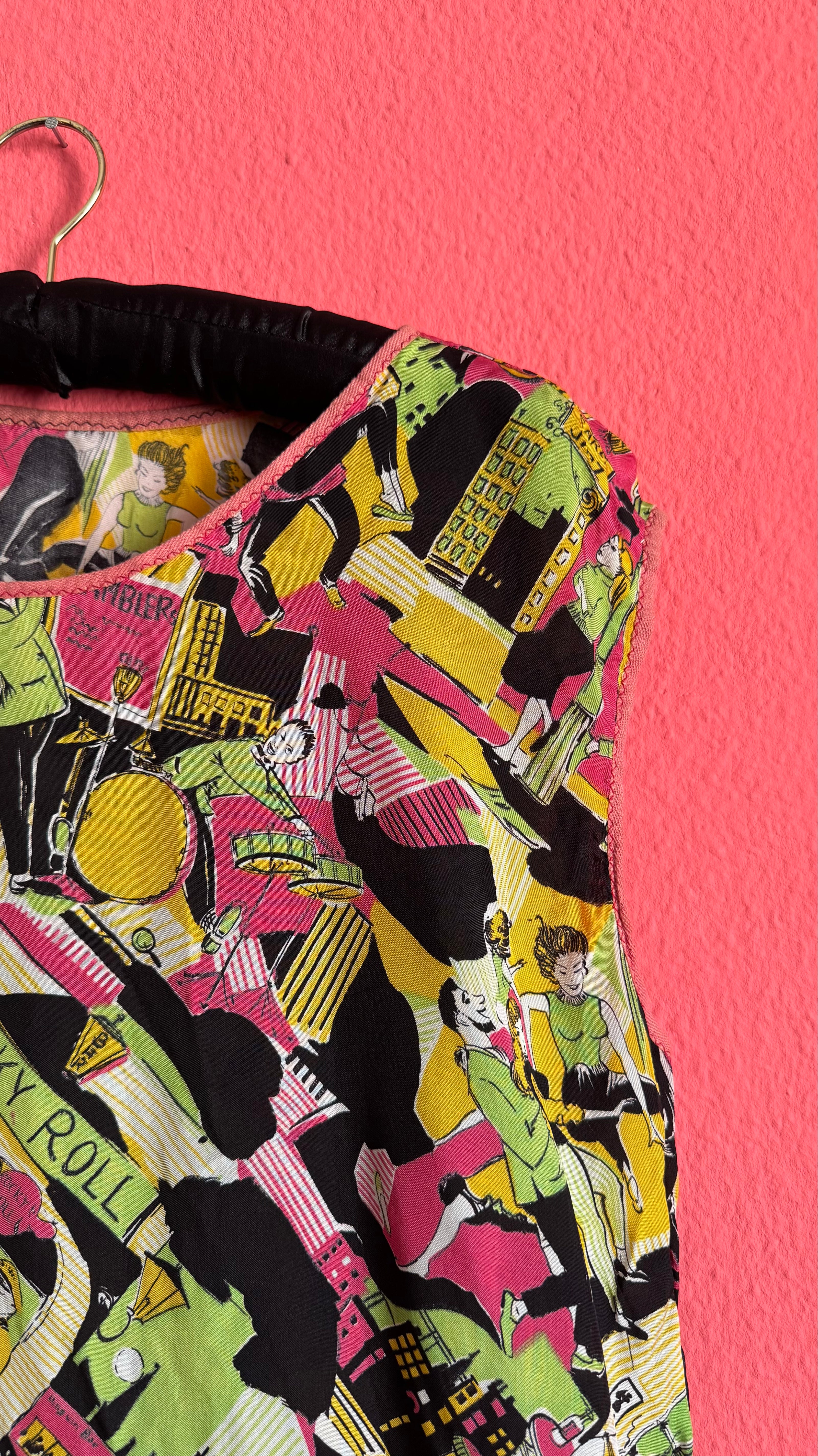 Vintage Rock ’n’ Roll Novelty Print Sleeveless Top