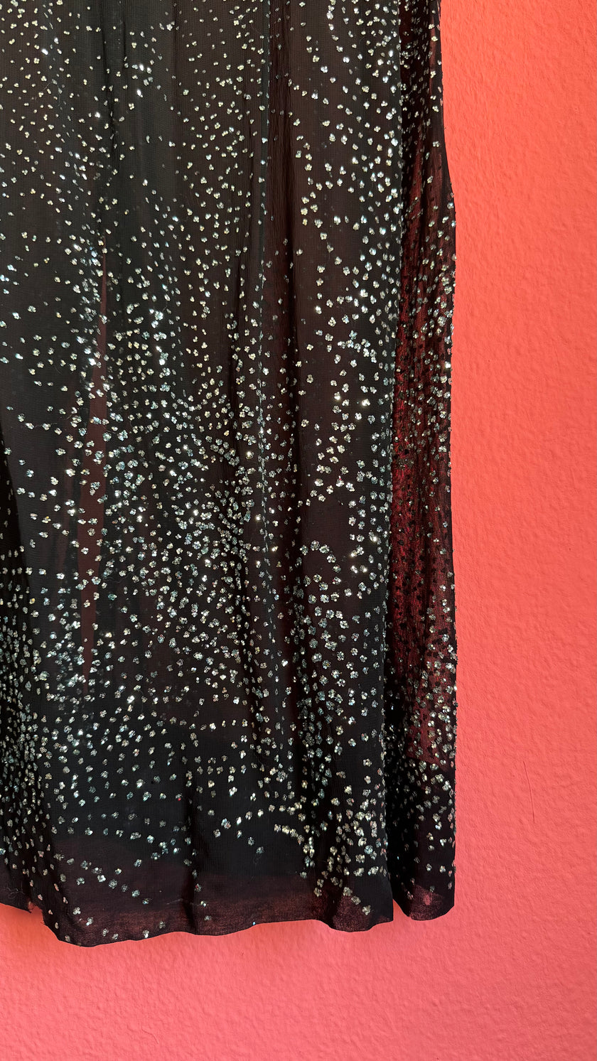 Vintage 1980s Black Sheer Rhinestone Evening Caftan
