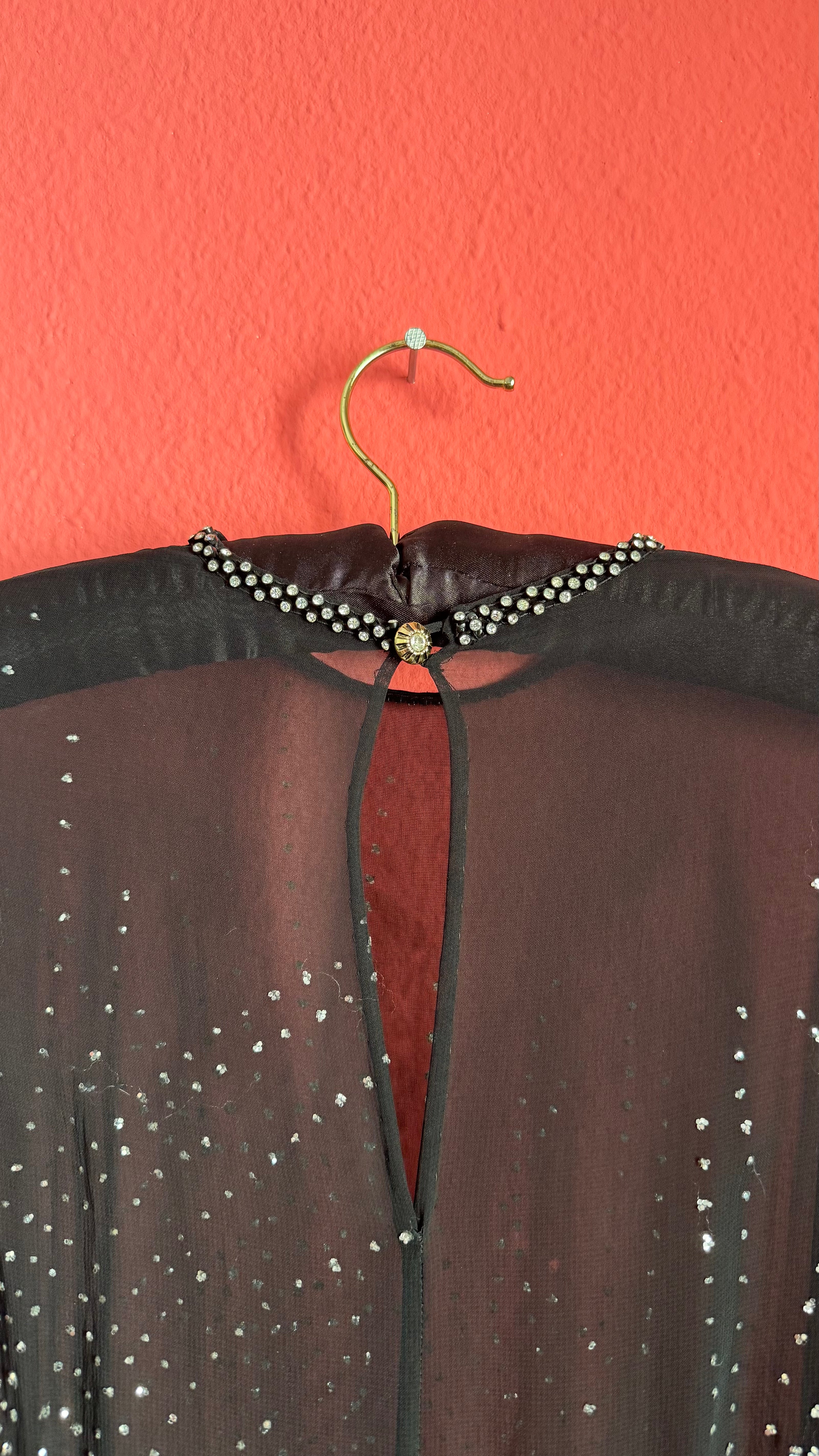 Vintage 1980s Black Sheer Rhinestone Evening Caftan