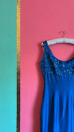 Vintage 1990s Electric Blue Beaded Evening Dress