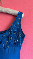 Vintage 1990s Electric Blue Beaded Evening Dress
