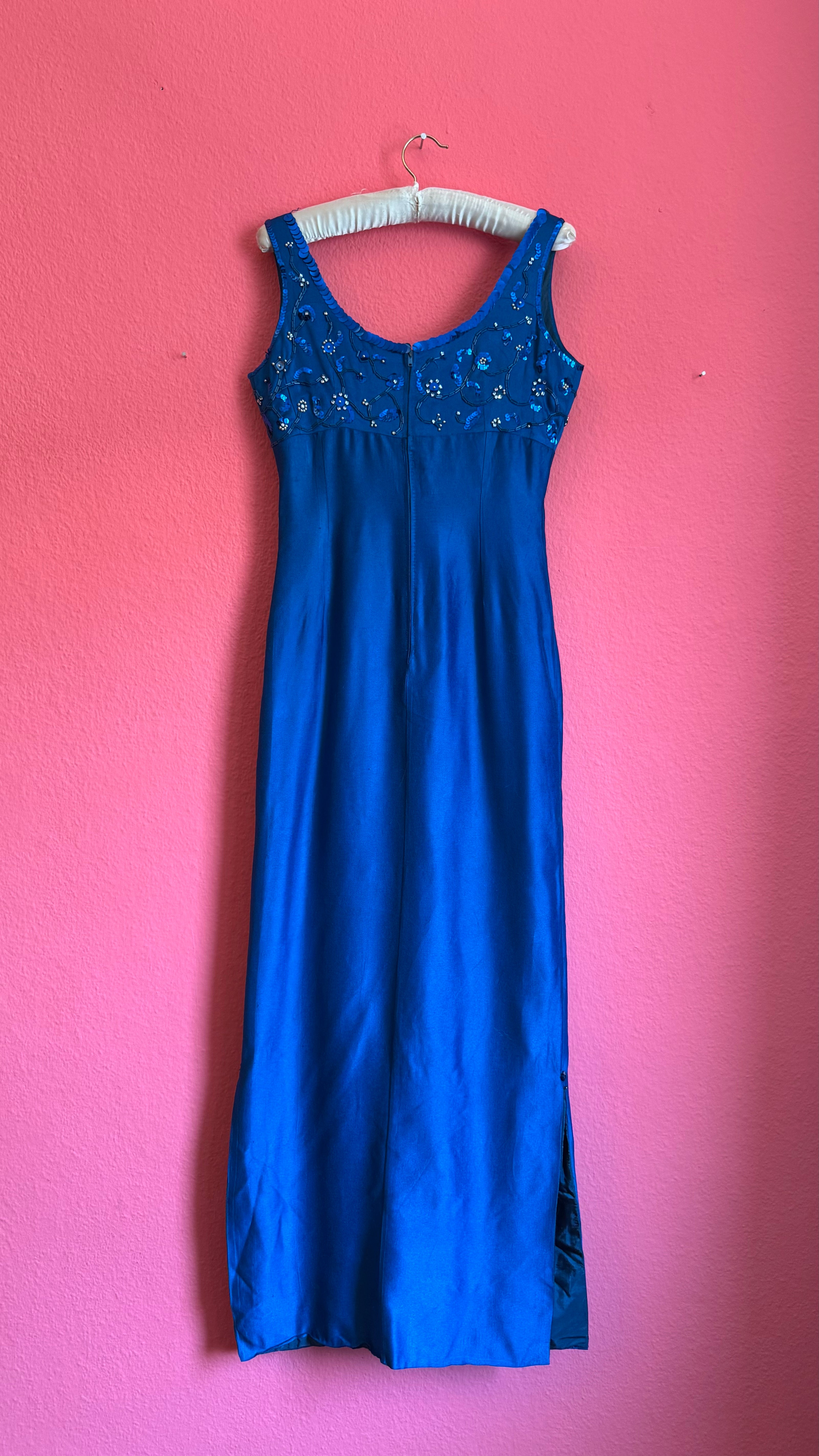 Vintage 1990s Electric Blue Beaded Evening Dress