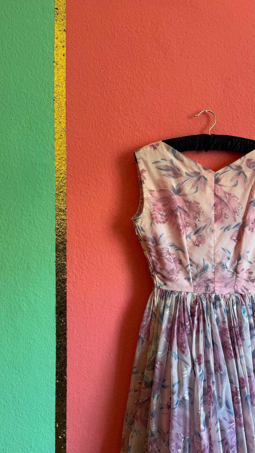 Vintage 1950s Style Pastel Floral Party Dress