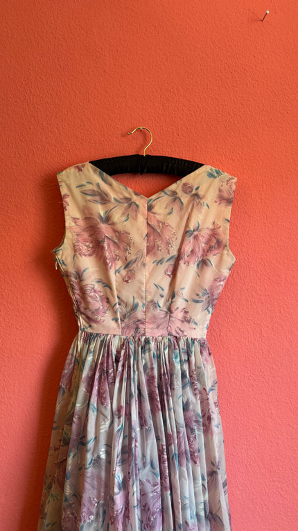 Vintage 1950s Style Pastel Floral Party Dress