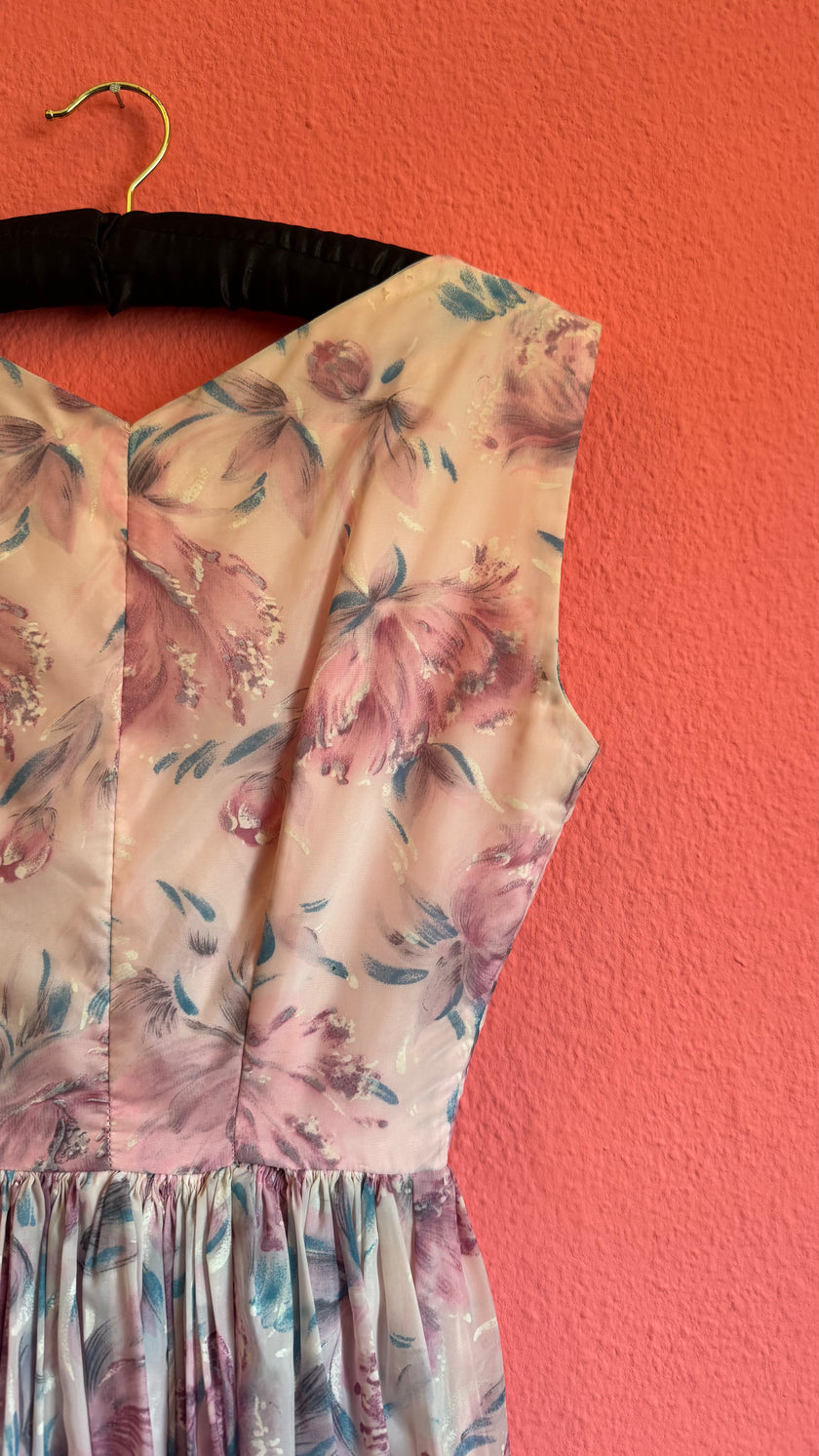 Vintage 1950s Style Pastel Floral Party Dress