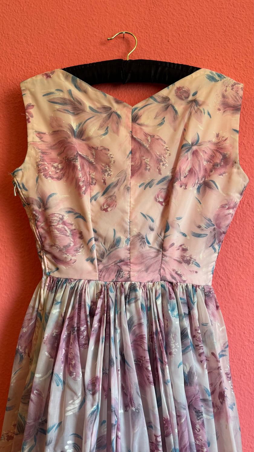 Vintage 1950s Style Pastel Floral Party Dress