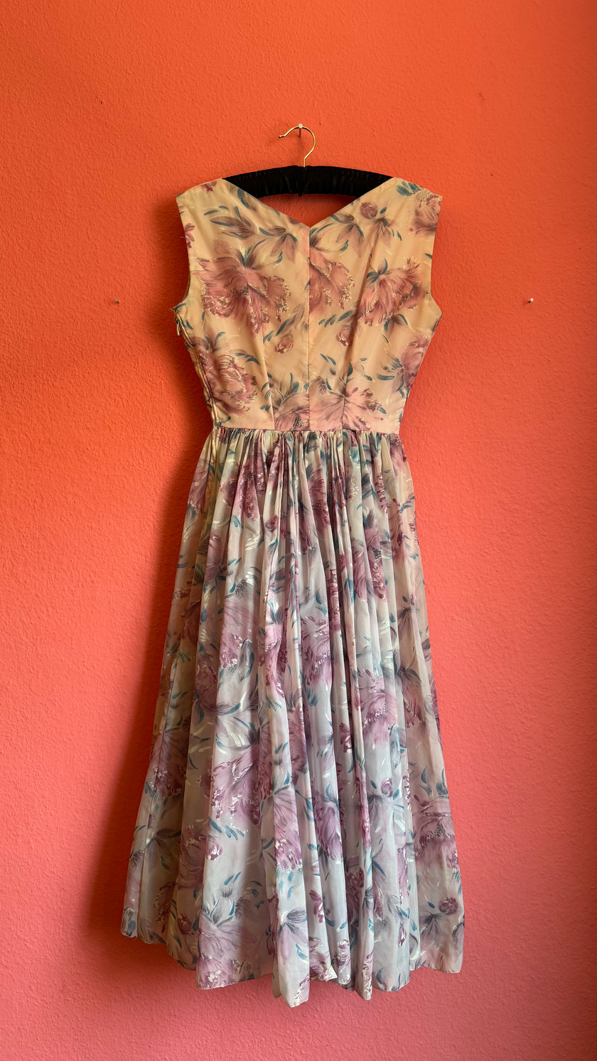 Vintage 1950s Style Pastel Floral Party Dress