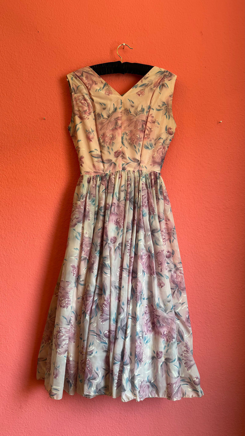 Vintage 1950s Style Pastel Floral Party Dress