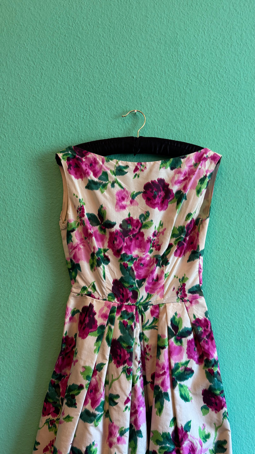 Vintage 1950s Floral Fit And Flare Dress
