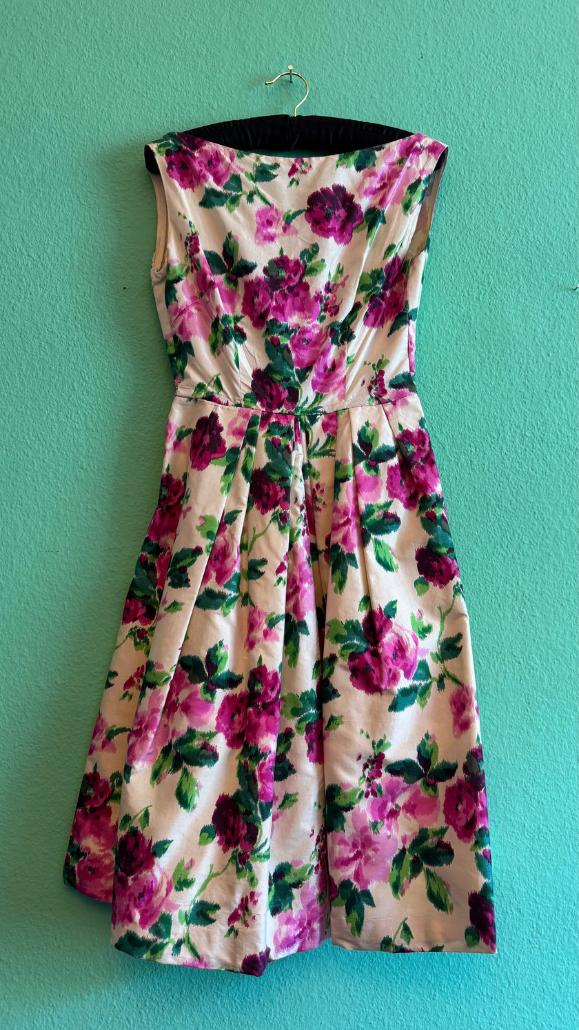 Vintage 1950s Floral Fit And Flare Dress