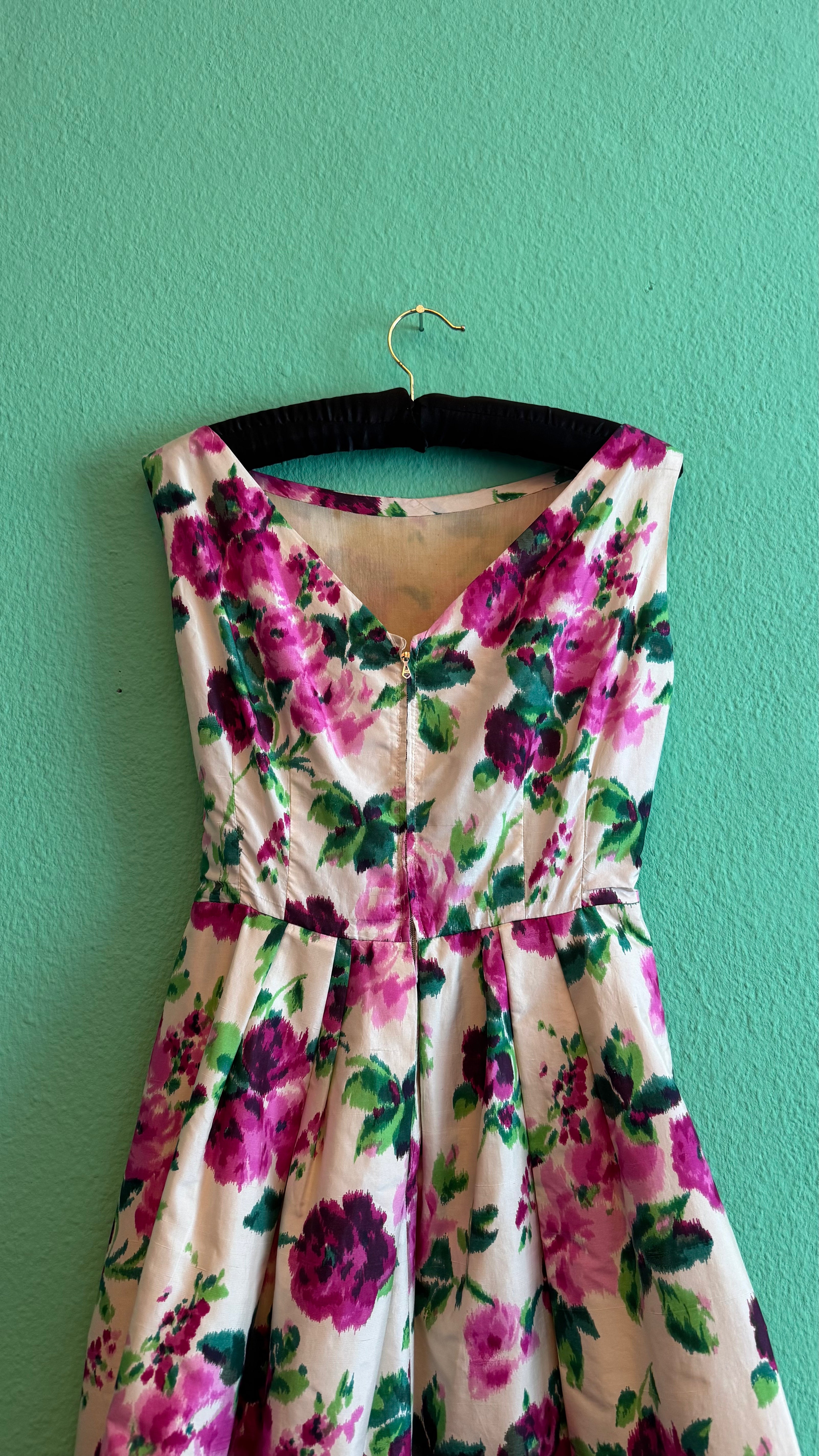 Vintage 1950s Floral Fit And Flare Dress