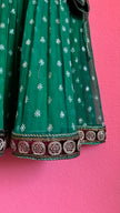 1980s Emerald Green Embroidered Dress With Burgundy Trim