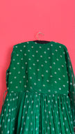 1980s Emerald Green Embroidered Dress With Burgundy Trim