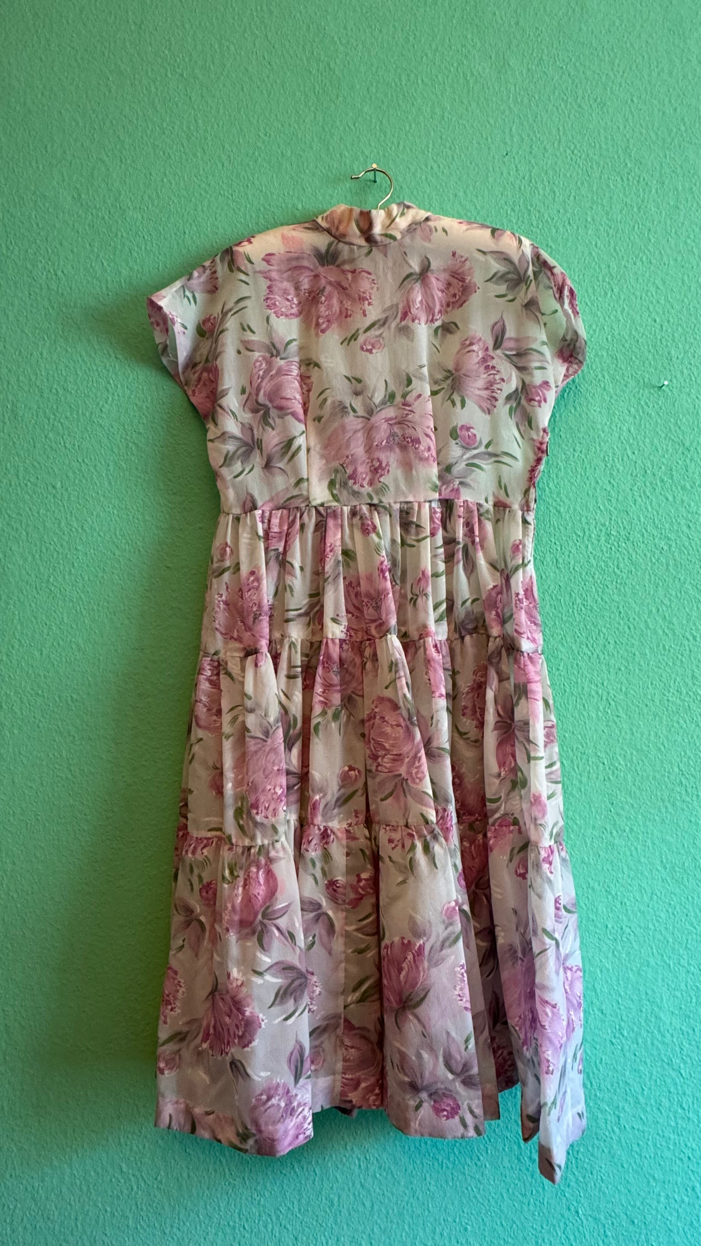 1980s Romantic Floral Tiered Dress