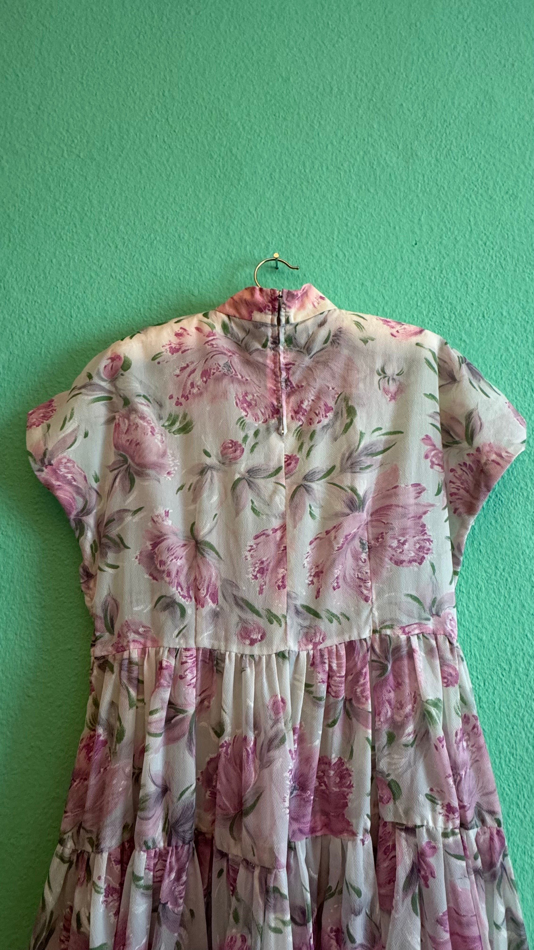 1980s Romantic Floral Tiered Dress