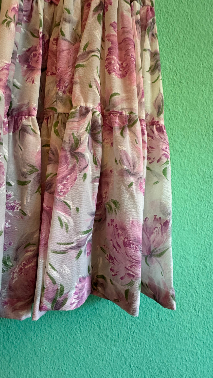 1980s Romantic Floral Tiered Dress