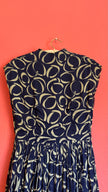 1980s Navy Geometric Pleated Dress