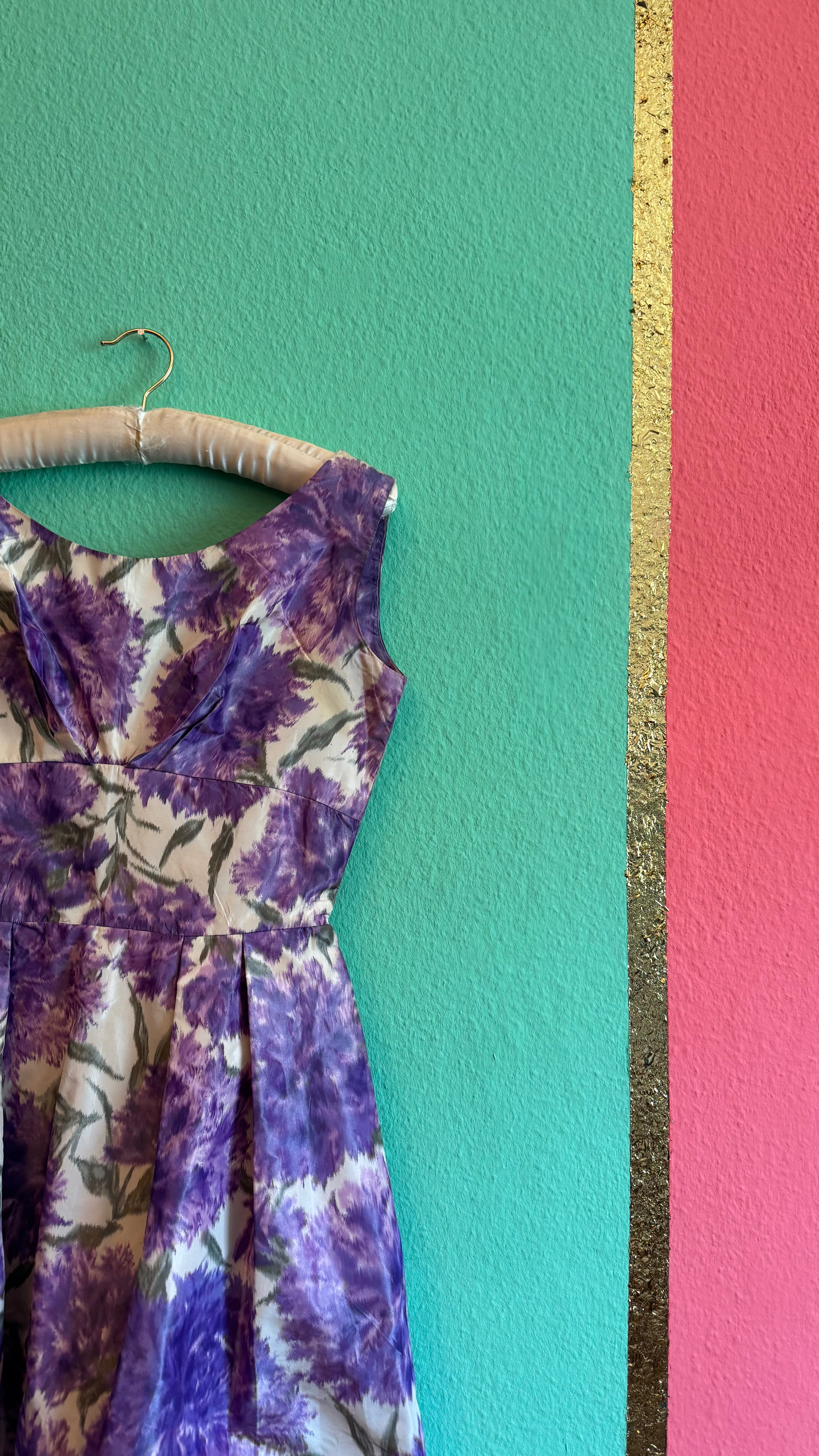 1950s Purple Floral Cocktail Dress