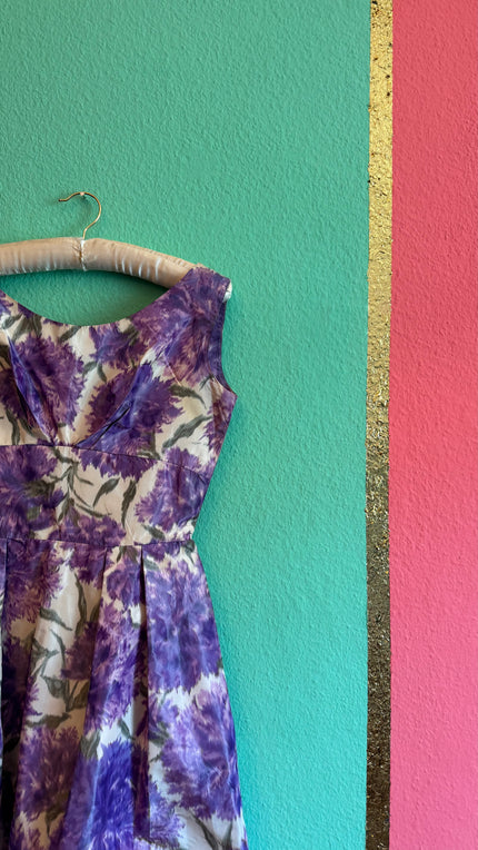 1950s Purple Floral Cocktail Dress
