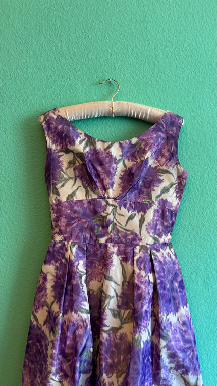 1950s Purple Floral Cocktail Dress