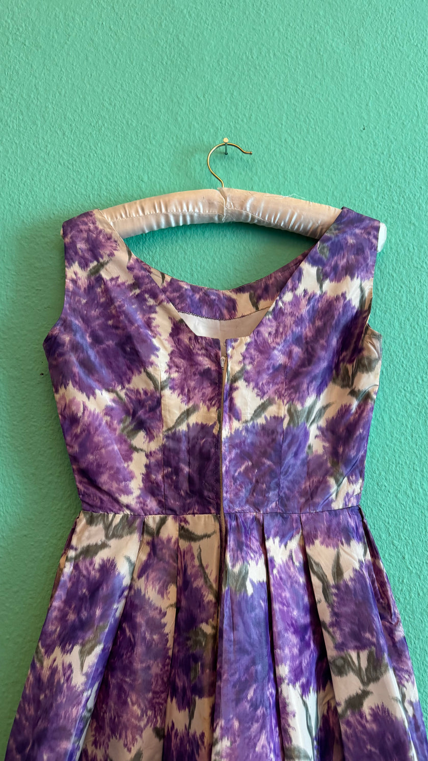 1950s Purple Floral Cocktail Dress