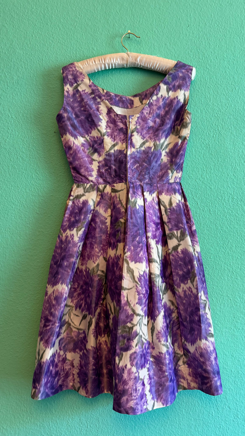 1950s Purple Floral Cocktail Dress