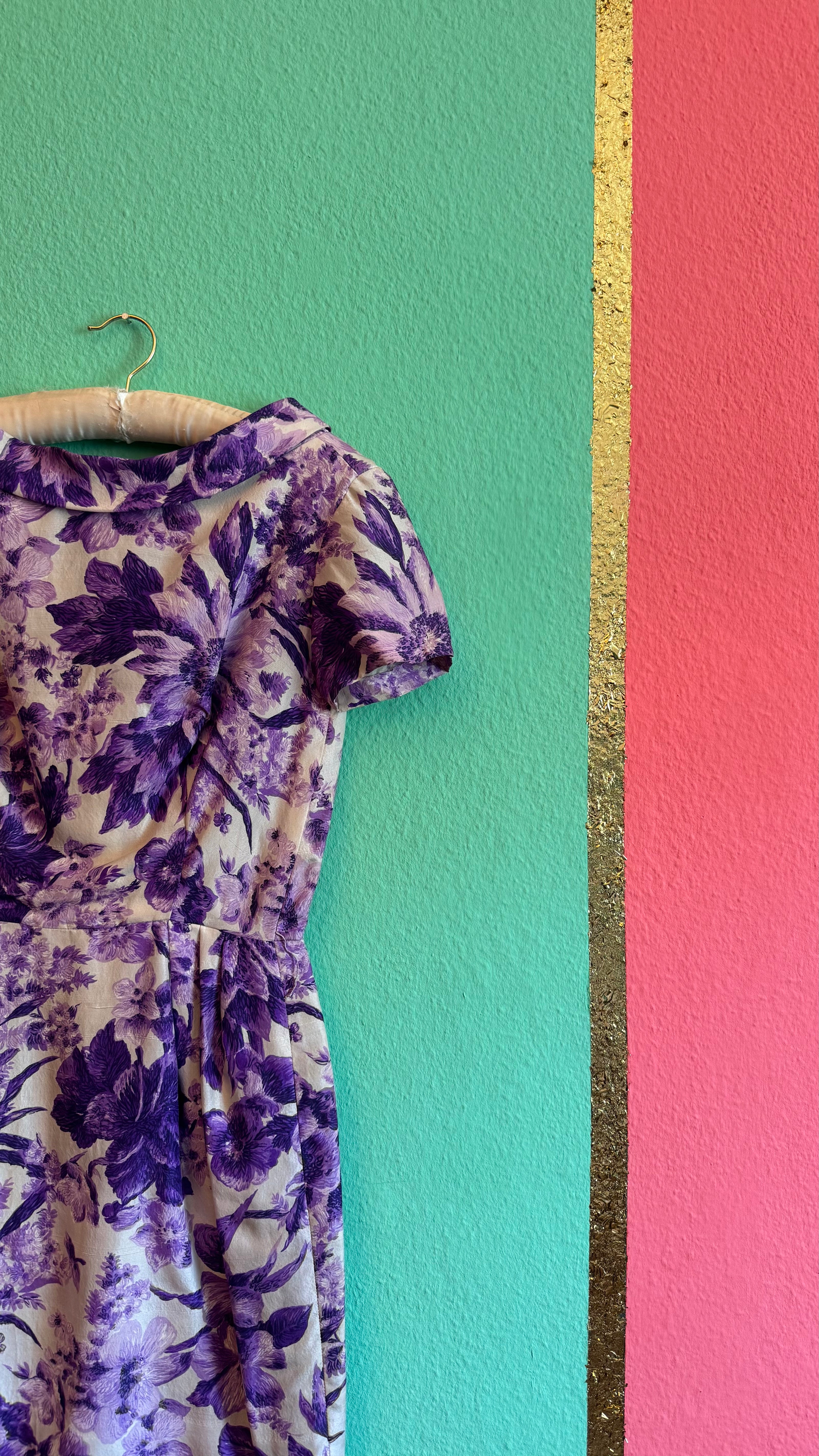 1950s Purple Floral Cocktail Dress
