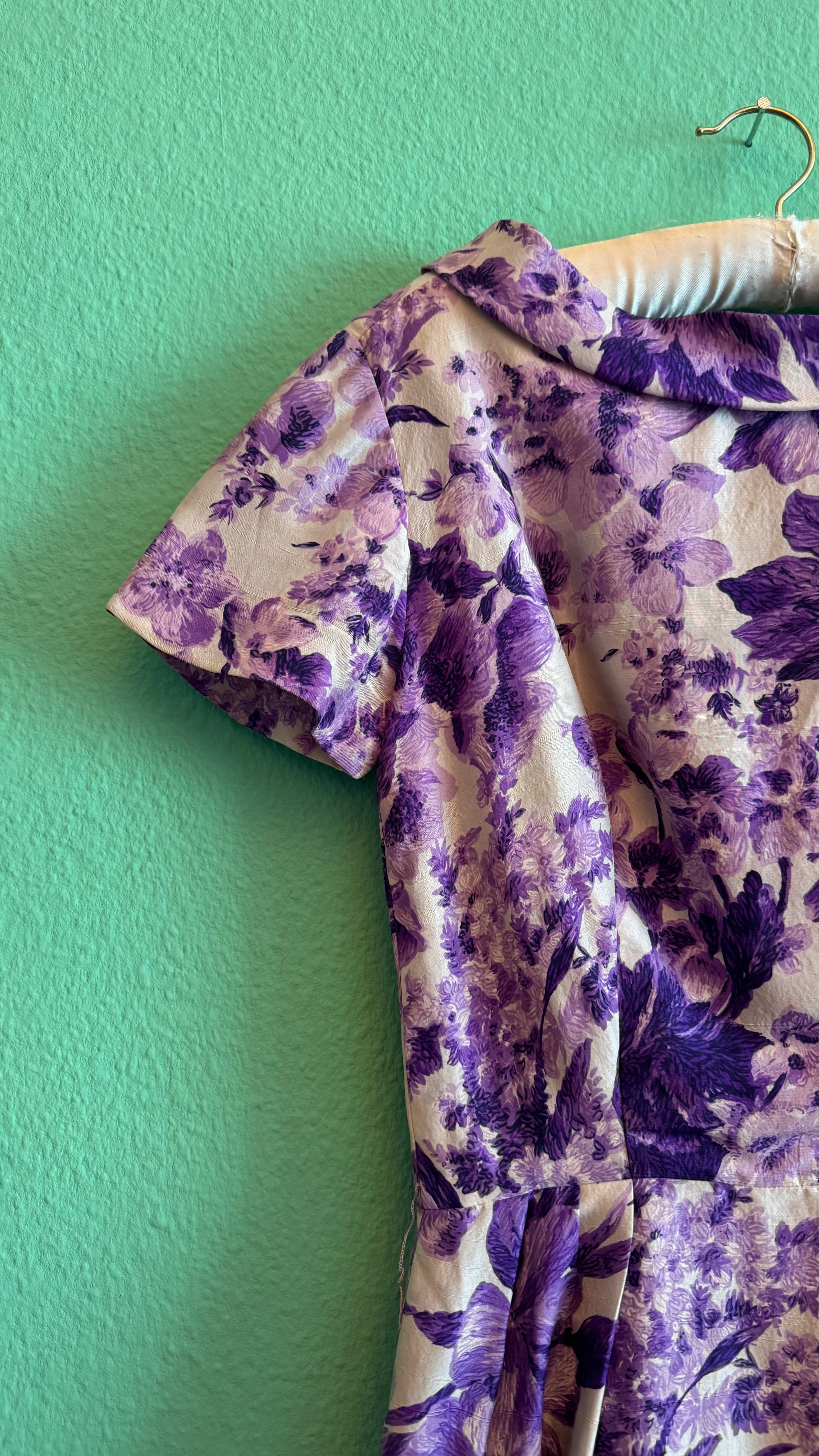 1950s Purple Floral Cocktail Dress