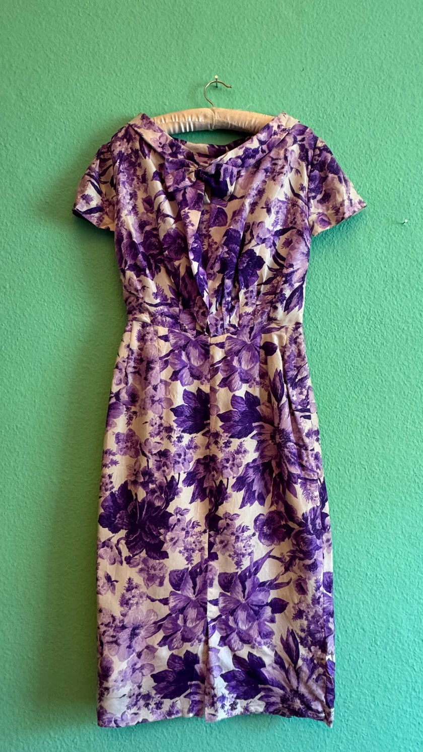 1950s Purple Floral Cocktail Dress
