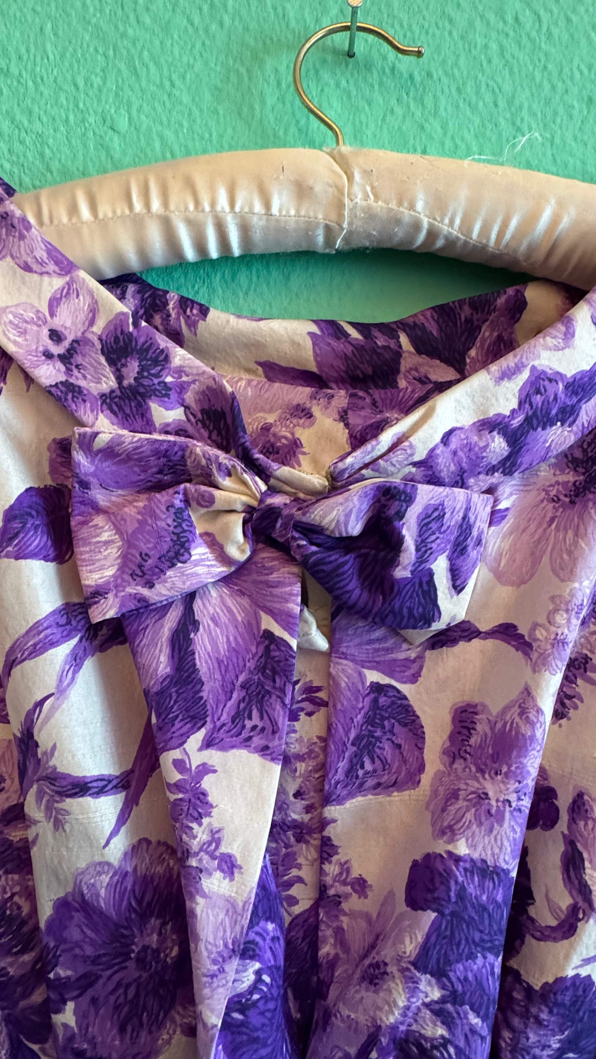 1950s Purple Floral Cocktail Dress