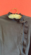 Black Ruffle Blouse With Blue Piping