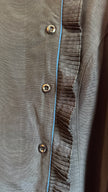 Black Ruffle Blouse With Blue Piping