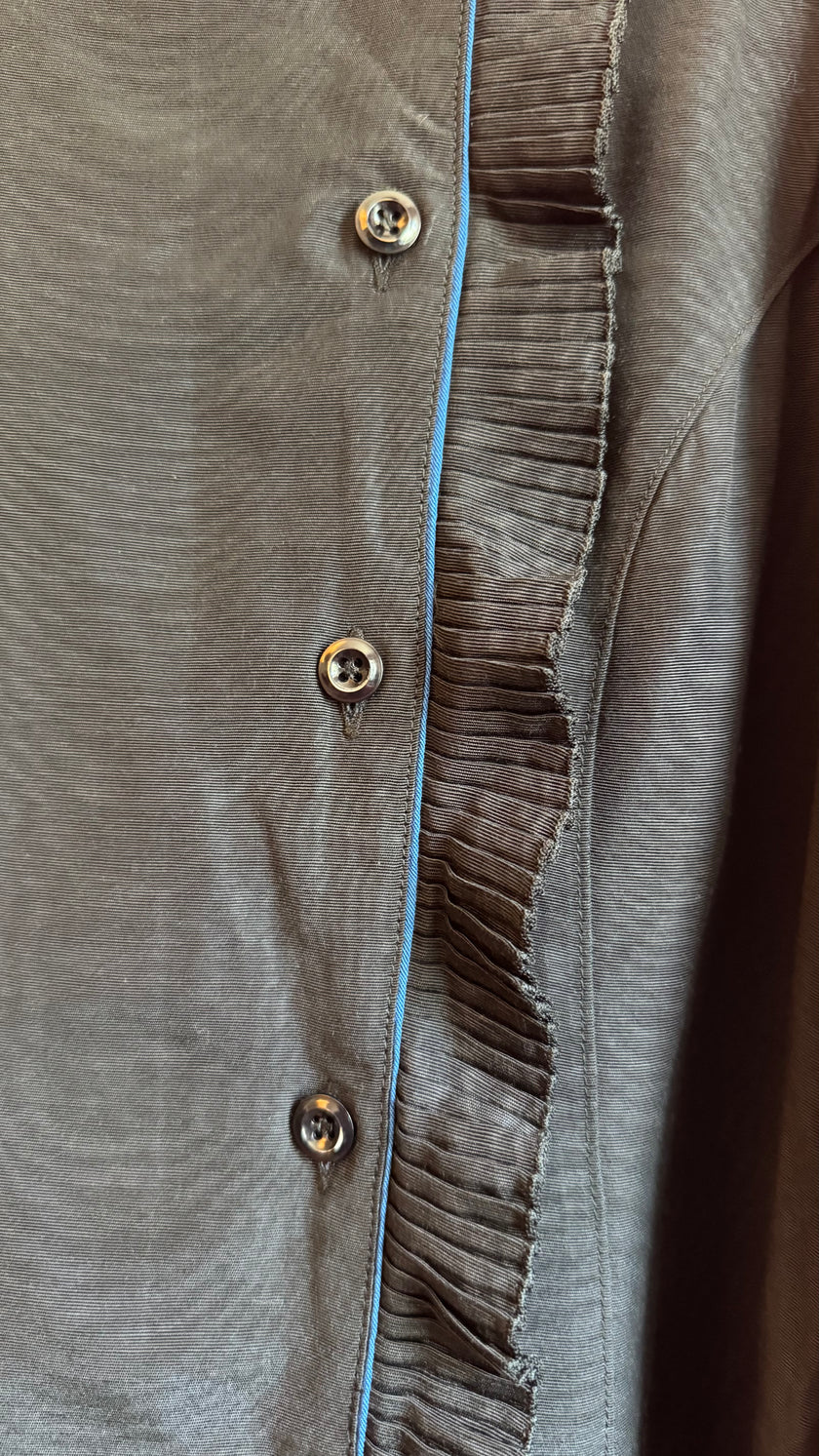 Black Ruffle Blouse With Blue Piping