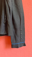 Black Ruffle Blouse With Blue Piping