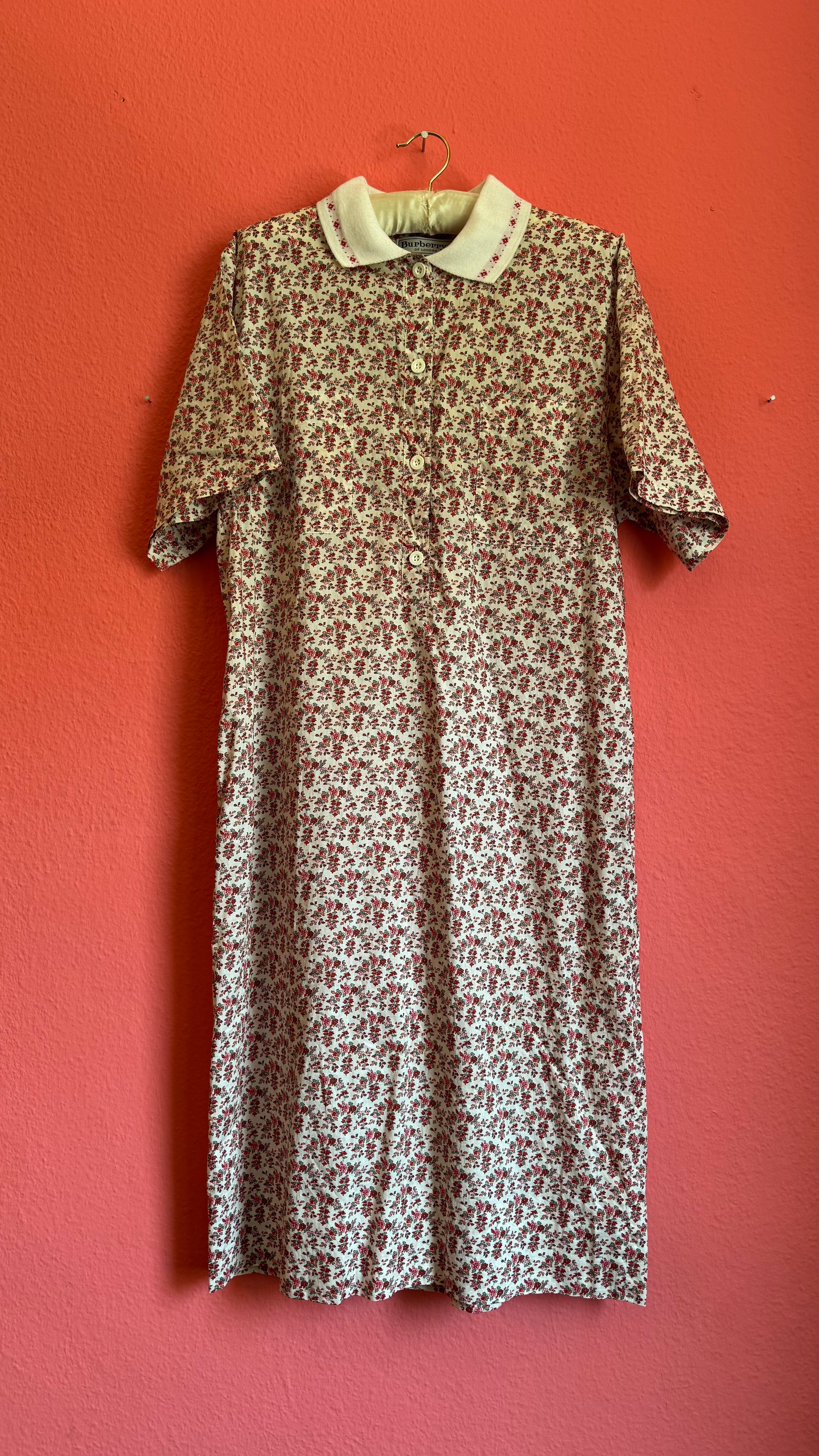 Vintage Burberrys Of London Floral Belted Shirt Dress