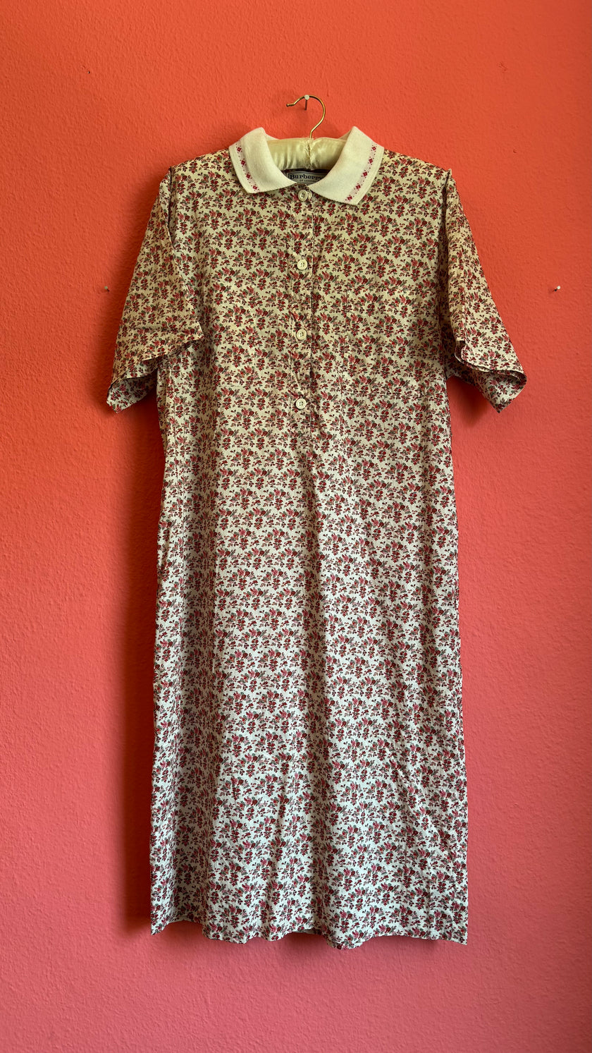 Vintage Burberrys Of London Floral Belted Shirt Dress