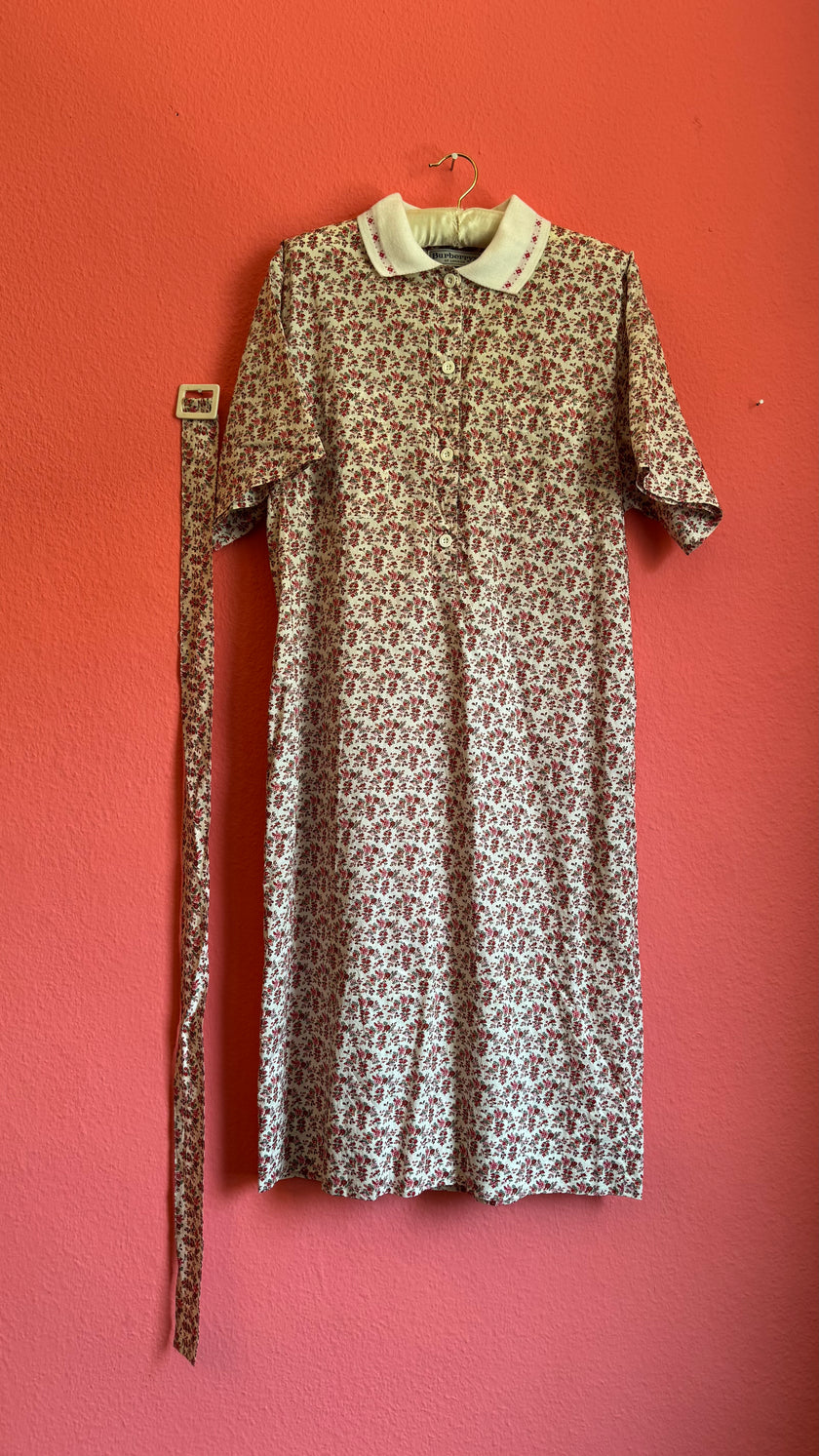 Vintage Burberrys Of London Floral Belted Shirt Dress